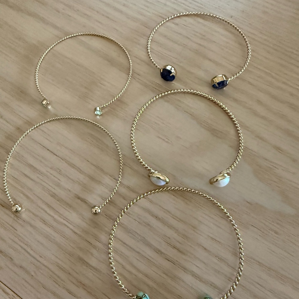 Gold Open Cuff Bracelet with Colored Stone Ends - Women Jewelry